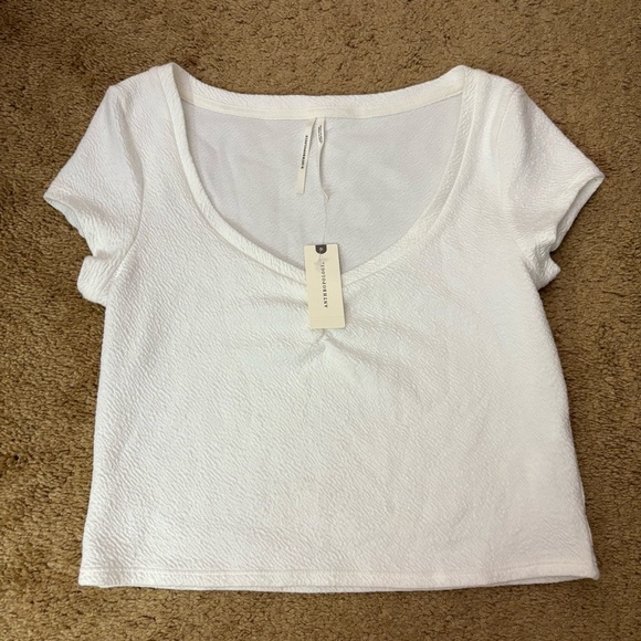 Anthropologie Tops - Anthropologie Scoop Neck Rushed White Crop Top Size Small New With Tag